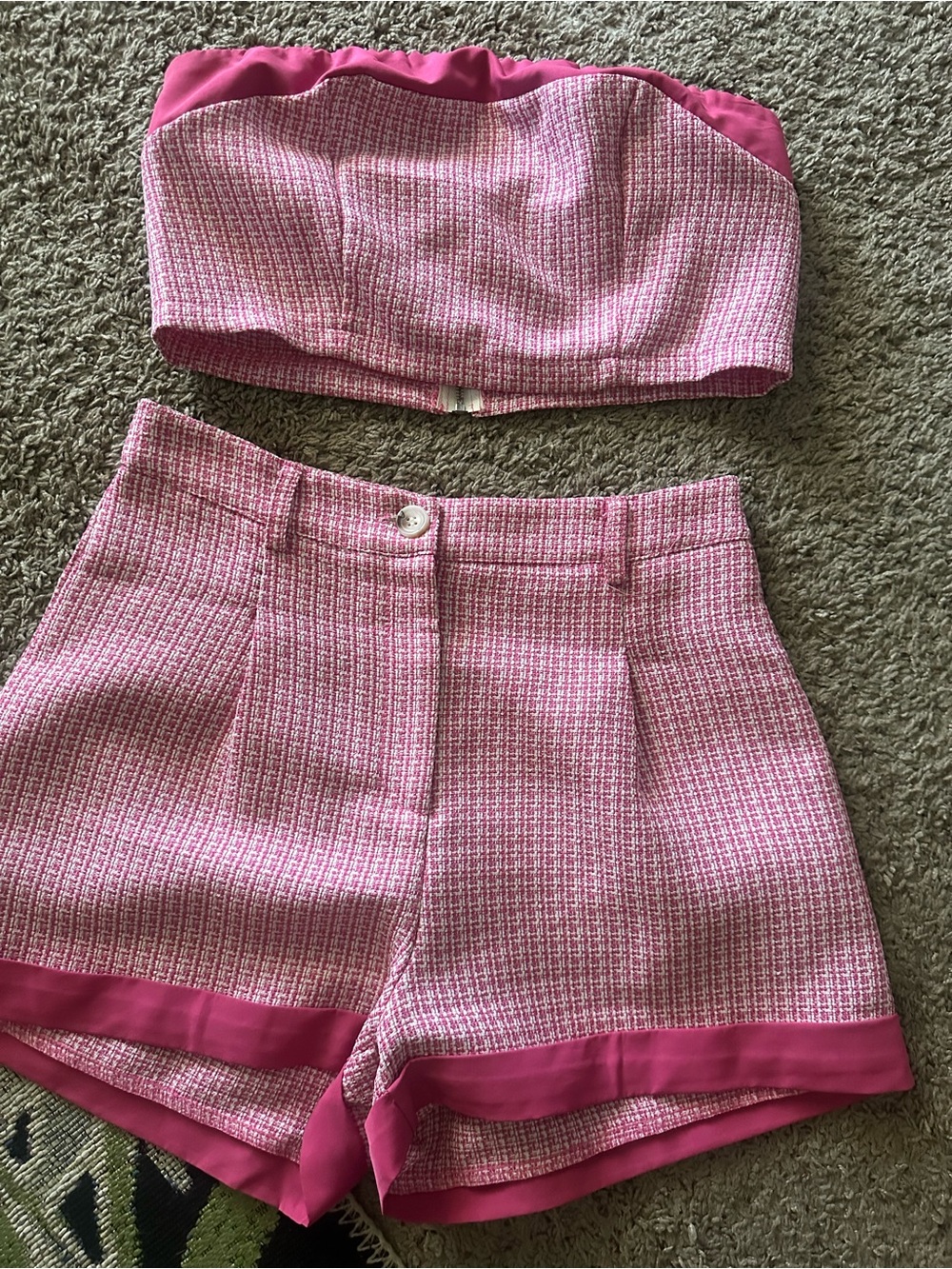 Women’s Pink Tweed High-Waist Shorts